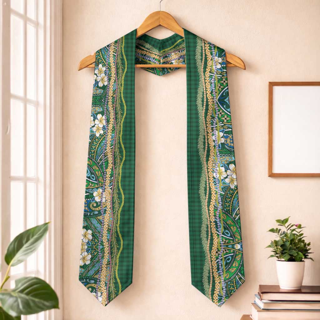 Hawaiian Art Flower Tribal with Lei Graduation Stole Palaka Pattern Green Color LT03 One Size Green - Polynesian Pride
