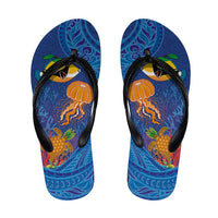 Hawaiian Funny Fruits Sea Animals Flip Flops Mango Reef Triggerfish and Pineapple Turtle and Mandarin Jellyfish