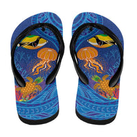 Hawaiian Funny Fruits Sea Animals Flip Flops Mango Reef Triggerfish and Pineapple Turtle and Mandarin Jellyfish