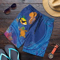 Hawaiian Funny Fruits Sea Animals Shorts for Men Mango Reef Triggerfish and Pineapple Turtle and Mandarin Jellyfish