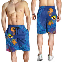 Hawaiian Funny Fruits Sea Animals Shorts for Men Mango Reef Triggerfish and Pineapple Turtle and Mandarin Jellyfish