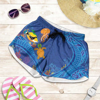 Hawaiian Funny Fruits Sea Animals Shorts for Women Mango Reef Triggerfish and Pineapple Turtle and Mandarin Jellyfish