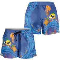 Hawaiian Funny Fruits Sea Animals Shorts for Women Mango Reef Triggerfish and Pineapple Turtle and Mandarin Jellyfish