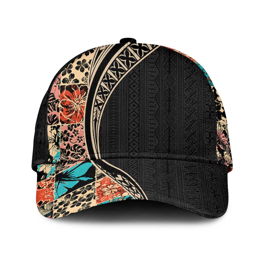 Hawaiian Hibiscus and Tropical Leaves Classic Cap Patchwork Grunge Abstract Tapa Tribal Pattern - Polynesian Pride