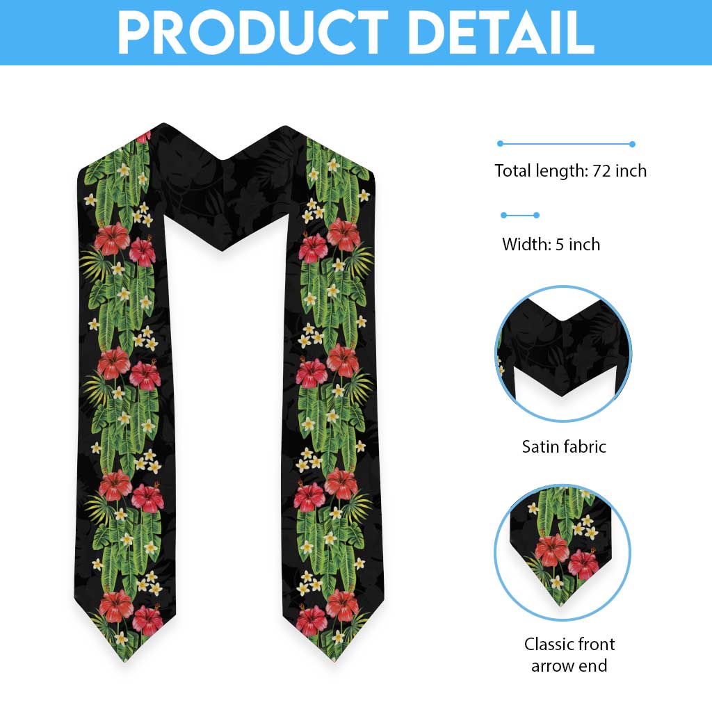 Hawaiian Hibiscus Plumeria Graduation Stole Tropical Leaves LT01 - Polynesian Pride