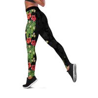 Hawaiian Hibiscus Plumeria Leggings Tropical Leaves LT01 Black - Polynesian Pride