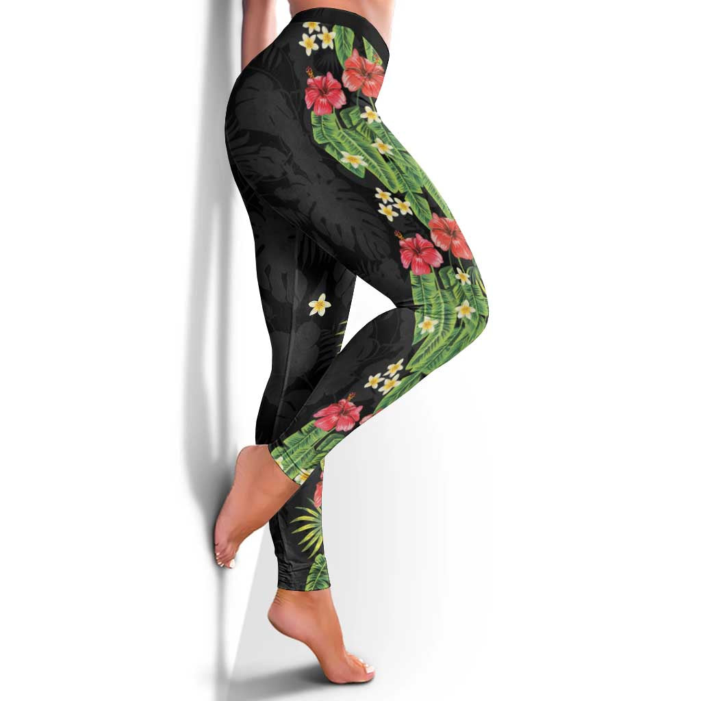 Hawaiian Hibiscus Plumeria Leggings Tropical Leaves LT01 - Polynesian Pride