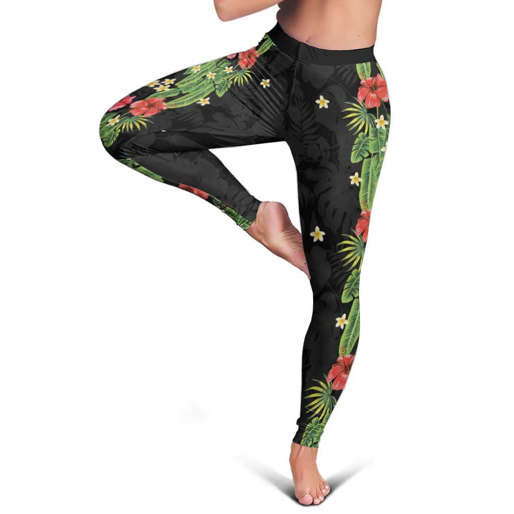 Hawaiian Hibiscus Plumeria Leggings Tropical Leaves LT01 - Polynesian Pride
