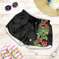 Hawaiian Hibiscus Plumeria Shorts for Women Tropical Leaves