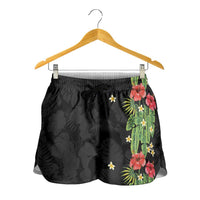 Hawaiian Hibiscus Plumeria Shorts for Women Tropical Leaves