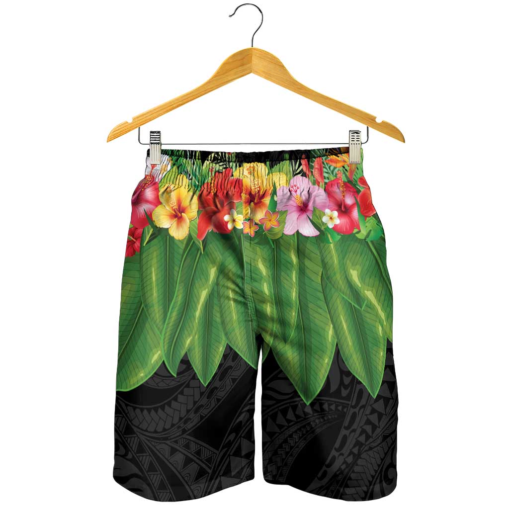 Hawaiian Hula Skirt Style Shorts for Men Tropical Flowers and Leaves - Polynesian Pride