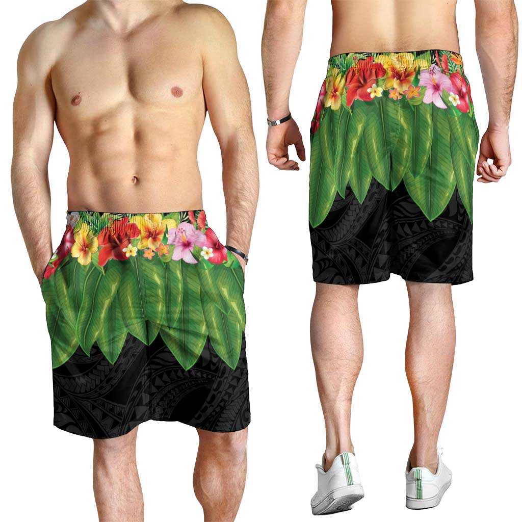 Hawaiian Hula Skirt Style Shorts for Men Tropical Flowers and Leaves - Polynesian Pride