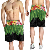 Hawaiian Hula Skirt Style Shorts for Men Tropical Flowers and Leaves - Polynesian Pride