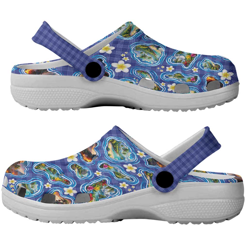 Hawaiian Island Shapes-Iconic Landscape Clogs Shoes with Plumeria and Palaka Blue Color LT03 - Polynesian Pride