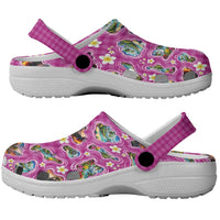 Hawaiian Island Shapes-Iconic Landscape Clogs Shoes with Plumeria and Palaka Pink Color LT03 - Polynesian Pride