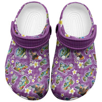 Hawaiian Island Shapes-Iconic Landscape Clogs Shoes with Plumeria and Palaka Purple Color LT03 Purple - Polynesian Pride