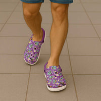 Hawaiian Island Shapes-Iconic Landscape Clogs Shoes with Plumeria and Palaka Purple Color LT03 - Polynesian Pride