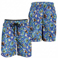 Hawaiian Island Shapes-Iconic Landscape Shorts for Men with Plumeria and Palaka Blue Color LT03 - Polynesian Pride