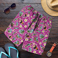 Hawaiian Island Shapes-Iconic Landscape Shorts for Men with Plumeria and Palaka Pink Color LT03 Pink - Polynesian Pride