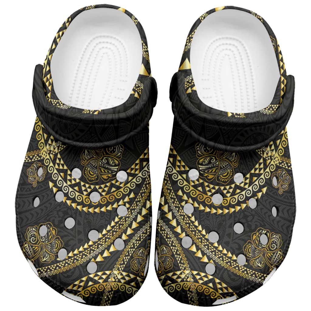 Hawaiian Kakau Art and Hisbiscus Tattoo Clogs Shoes Tribal Pattern-Gold Style - Polynesian Pride