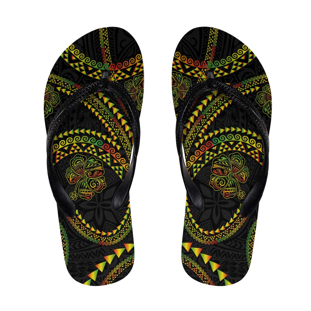 Hawaiian Kakau Art and Hisbiscus Tattoo Flip Flops Tribal Pattern-Reggae Style - Polynesian Pride