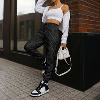 Hawaiian Kakau Art and Hisbiscus Tattoo Jogger Pants Tribal Pattern-Black Gradient Style - Polynesian Pride