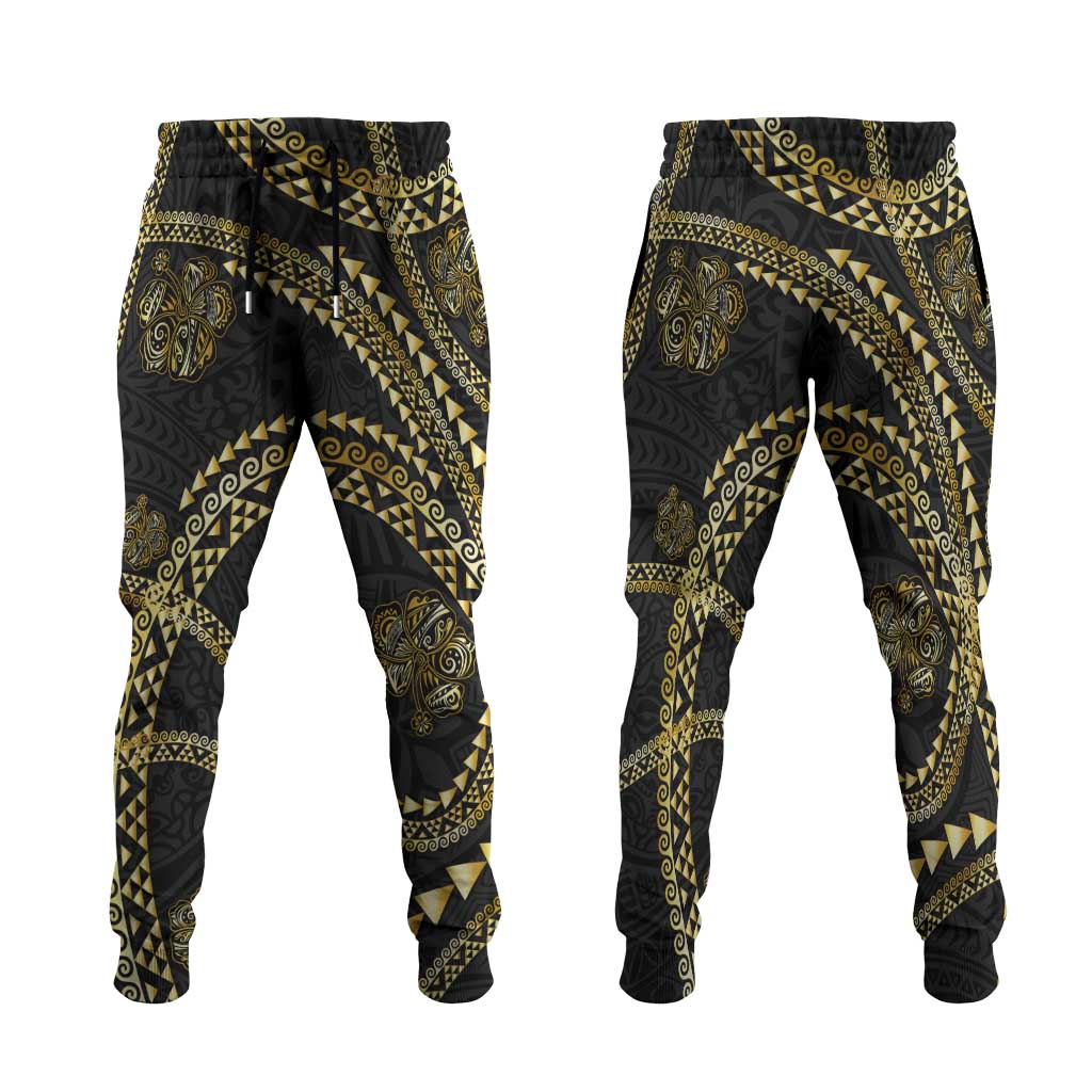 Hawaiian Kakau Art and Hisbiscus Tattoo Jogger Pants Tribal Pattern-Gold Style - Polynesian Pride