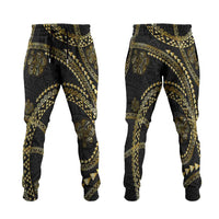 Hawaiian Kakau Art and Hisbiscus Tattoo Jogger Pants Tribal Pattern-Gold Style - Polynesian Pride