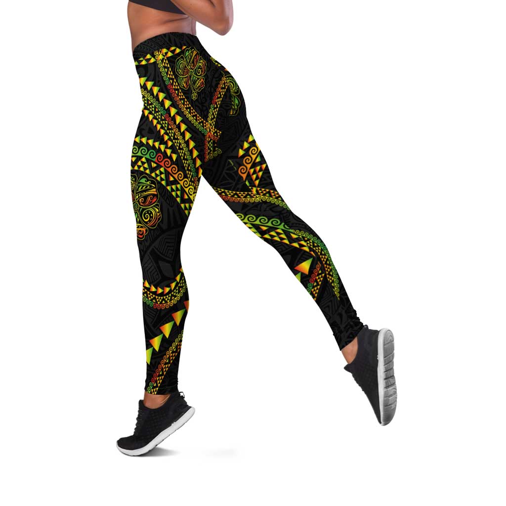 Hawaiian Kakau Art and Hisbiscus Tattoo Leggings Tribal Pattern-Reggae Style - Polynesian Pride