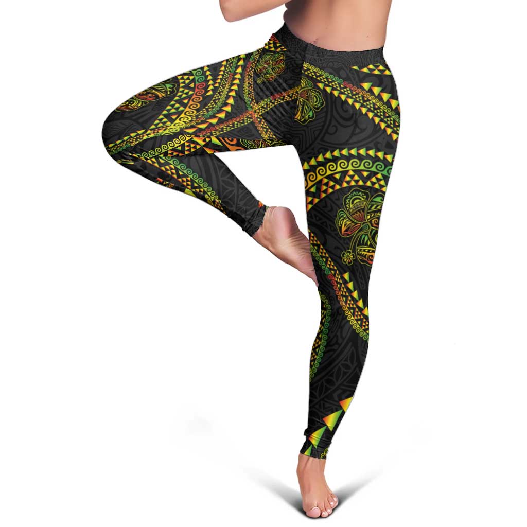 Hawaiian Kakau Art and Hisbiscus Tattoo Leggings Tribal Pattern-Reggae Style - Polynesian Pride