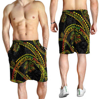 Hawaiian Kakau Art and Hisbiscus Tattoo Shorts for Men Tribal Pattern-Reggae Style - Polynesian Pride
