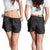 Hawaiian Kakau Art and Hisbiscus Tattoo Shorts for Women Tribal Pattern-Black Gradient Style - Polynesian Pride