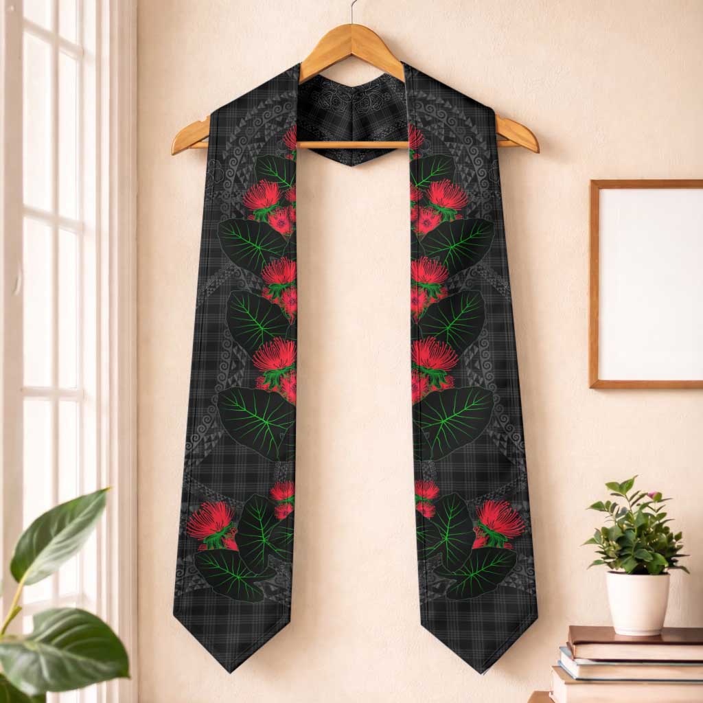 Hawaiian Kakau Art Graduation Stole Taro Leaves with Ohia Lehua and Pakala Pattern
