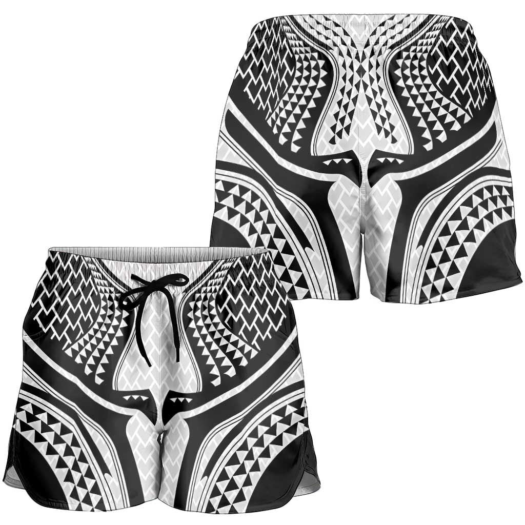 Hawaiian Kakau Art Tattoos Aquaman Style Shorts for Women White Version - Polynesian Pride