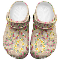 Hawaiian Kakau Tattoo Leis and Palaka Pattern Clogs Shoes Traditional Aloha Tribal Beige Color LT03 Beige - Polynesian Pride