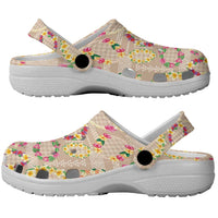 Hawaiian Kakau Tattoo Leis and Palaka Pattern Clogs Shoes Traditional Aloha Tribal Beige Color LT03 - Polynesian Pride