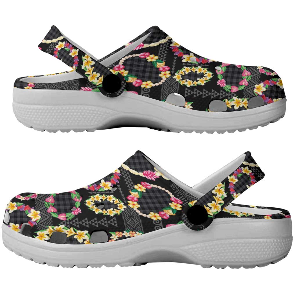 Hawaiian Kakau Tattoo Leis and Palaka Pattern Clogs Shoes Traditional Aloha Tribal Black Color LT03 - Polynesian Pride