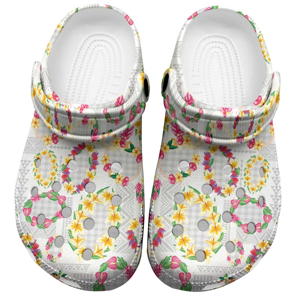 Hawaiian Kakau Tattoo Leis and Palaka Pattern Clogs Shoes Traditional Aloha Tribal White Color LT03 White - Polynesian Pride