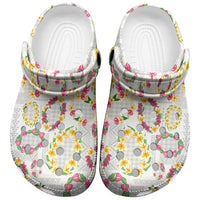 Hawaiian Kakau Tattoo Leis and Palaka Pattern Clogs Shoes Traditional Aloha Tribal White Color LT03 White - Polynesian Pride