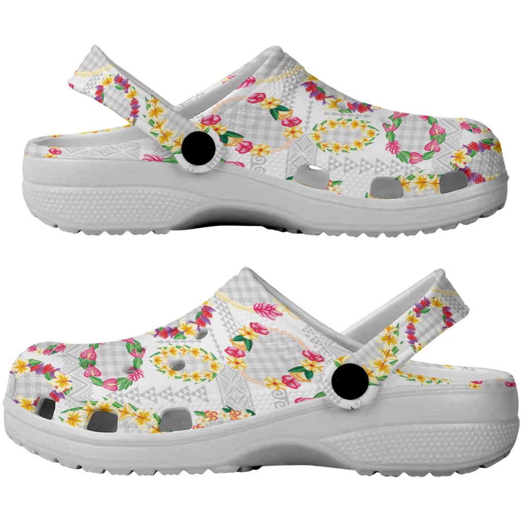 Hawaiian Kakau Tattoo Leis and Palaka Pattern Clogs Shoes Traditional Aloha Tribal White Color LT03 - Polynesian Pride