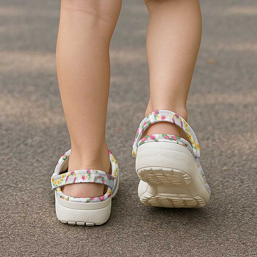 Hawaiian Kakau Tattoo Leis and Palaka Pattern Clogs Shoes Traditional Aloha Tribal White Color LT03 - Polynesian Pride