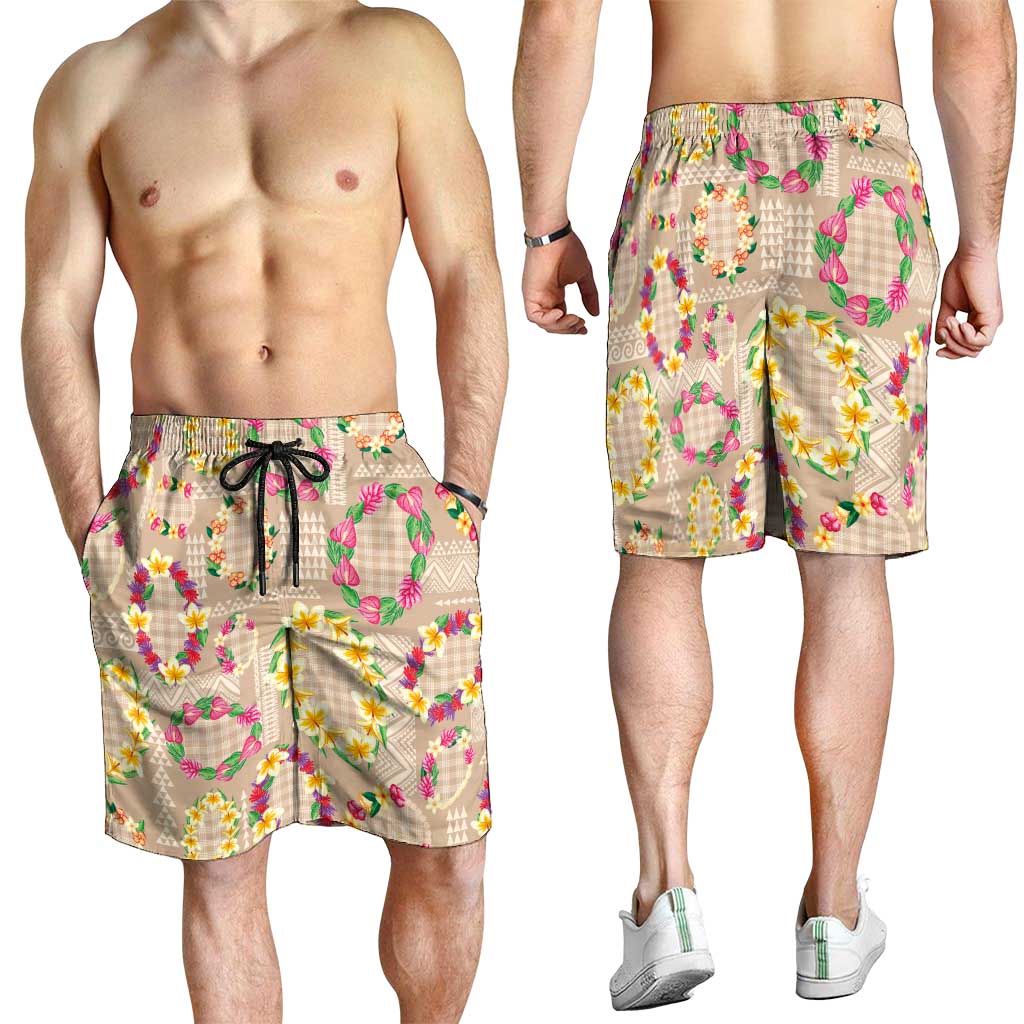 Hawaiian Kakau Tattoo Leis and Palaka Pattern Shorts for Men Traditional Aloha Tribal Beige Color LT03 - Polynesian Pride