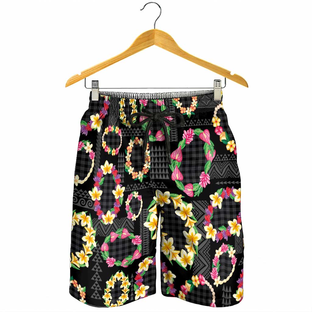 Hawaiian Kakau Tattoo Leis and Palaka Pattern Shorts for Men Traditional Aloha Tribal Black Color LT03 - Polynesian Pride