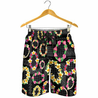 Hawaiian Kakau Tattoo Leis and Palaka Pattern Shorts for Men Traditional Aloha Tribal Black Color LT03 - Polynesian Pride
