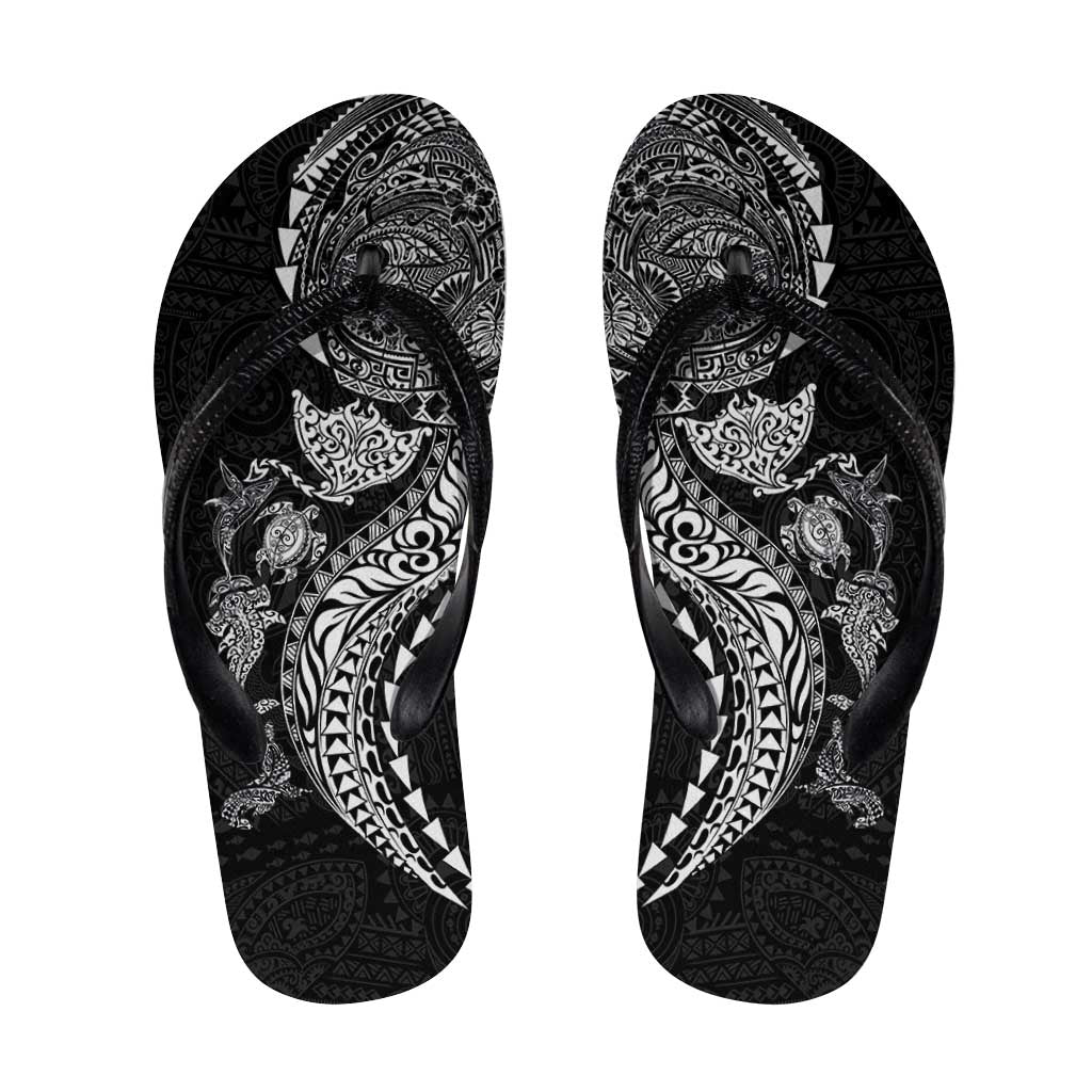 Hawaiian Kakau Tribal Sea Animals Tattoos Flip Flops Black Color