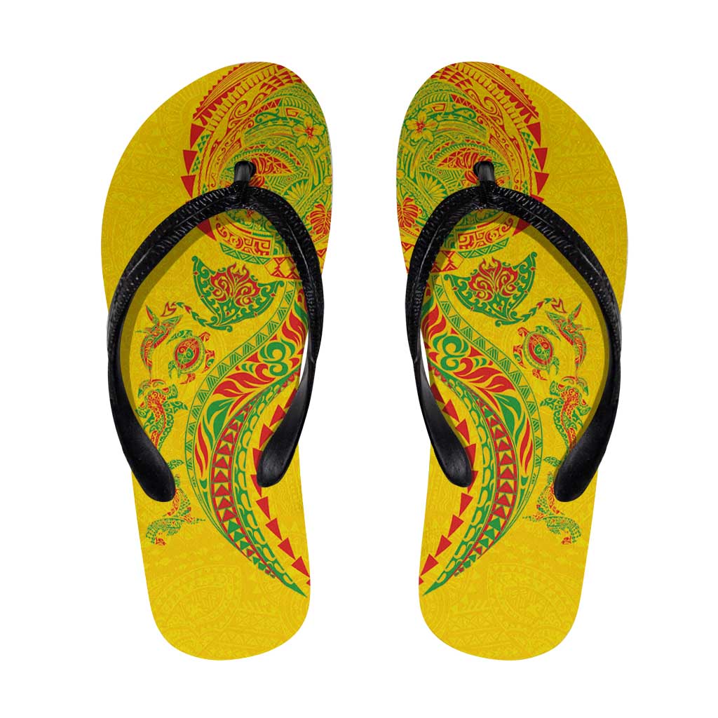 Hawaiian Kakau Tribal Sea Animals Tattoos Flip Flops Kanaka Maoli Flag Color Inspired