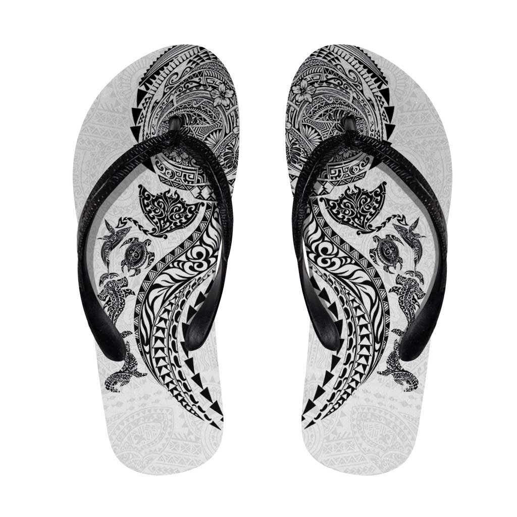 Hawaiian Kakau Tribal Sea Animals Tattoos Flip Flops White Color