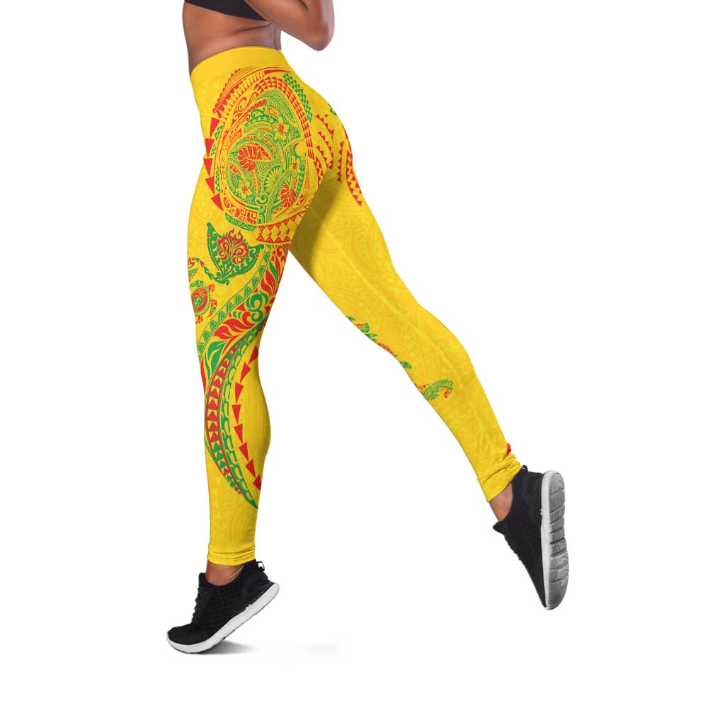 Hawaiian Kakau Tribal Sea Animals Tattoos Leggings Kanaka Maoli Flag Color Inspired