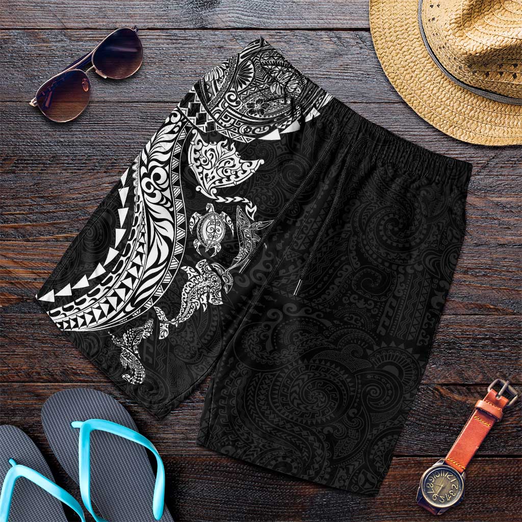 Hawaiian Kakau Tribal Sea Animals Tattoos Shorts for Men Black Color