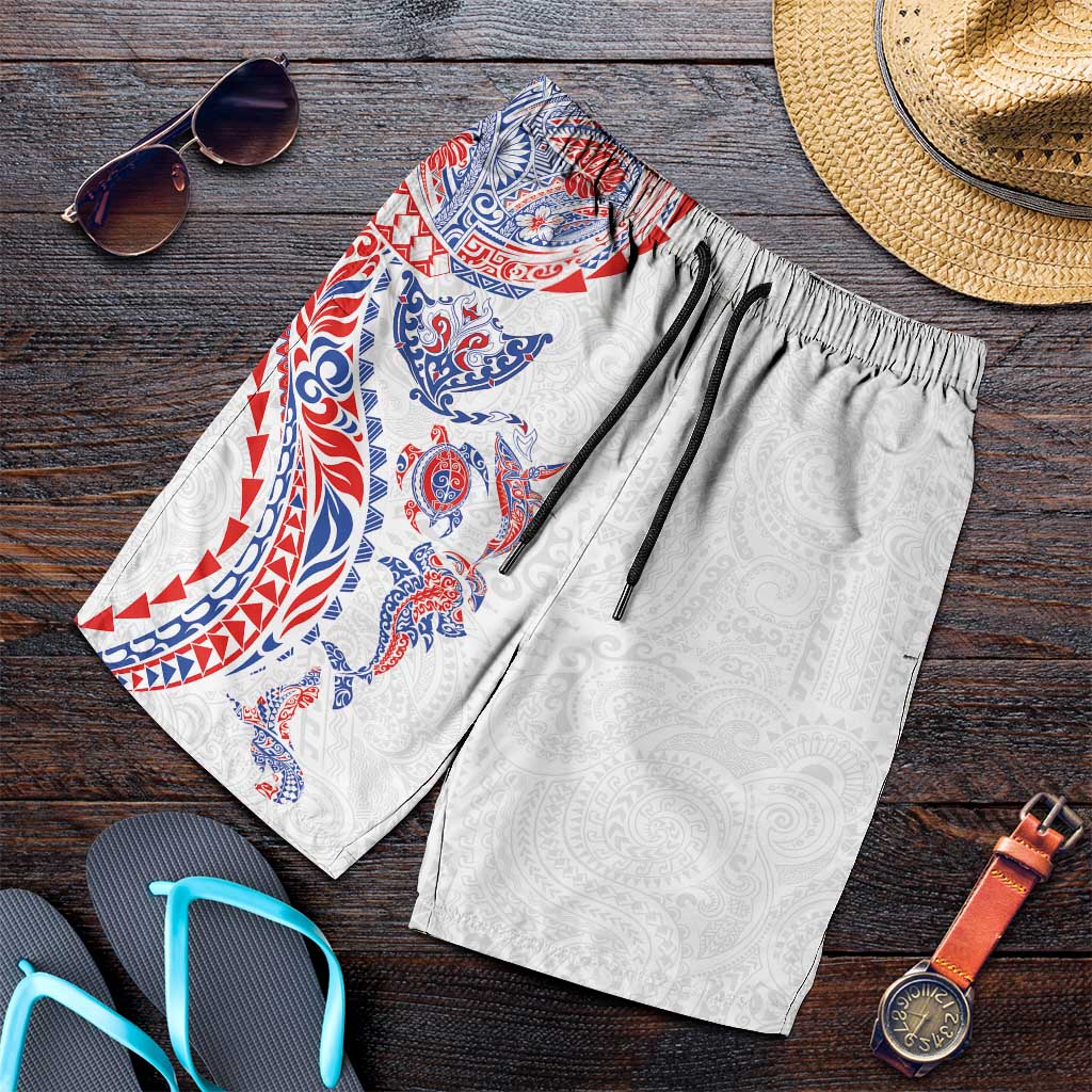 Hawaiian Kakau Tribal Sea Animals Tattoos Shorts for Men Hawaii Flag Color Inspired